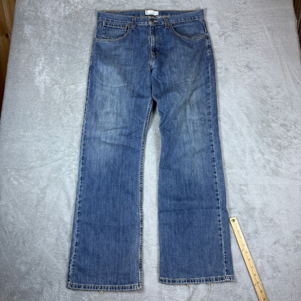 SilverTab Jeans Mens 33x32 (Fits 36x33)‎ True Boot Blue Whiskered Faded Stretch